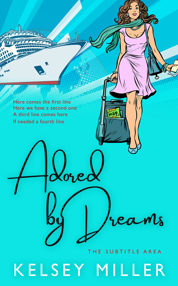 2D view of Premade Chick Lit Book Cover - Bright Turquoise