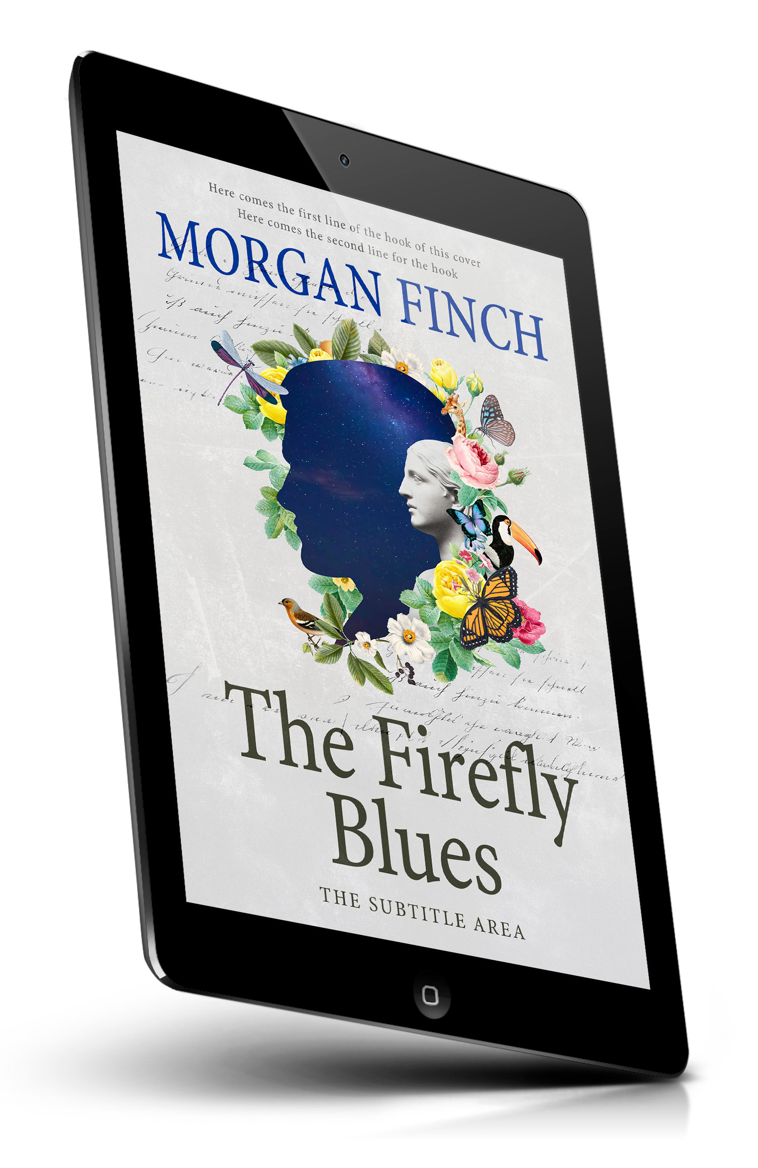 Tablet view of Premade Poetry Book Cover - Quill Gray #36749 | BookCoverZone